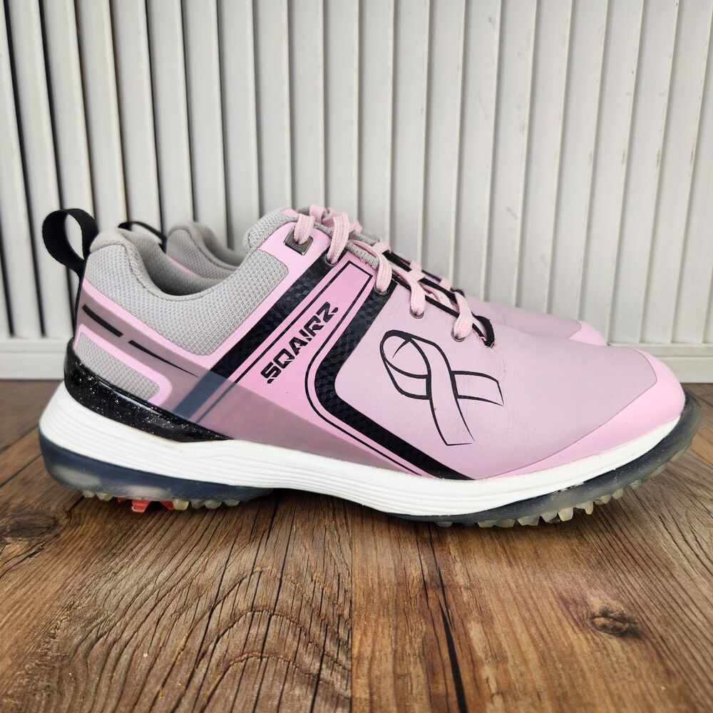 Sqairz Speed Golf Shoes Mens Size 7.5 Pink Breast Cancer Awareness Spiked Sports
